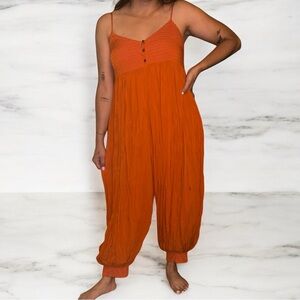Anthropologie Rust Jumpsuit with Button Accents 100% VISCOSE